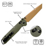 RBLACK 3.3" Tanto EDC Folding Knife with S35VN Blade, Crossbar Lock