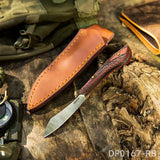 Mini Fixed D2 Blade Knife G10 Handle with Leather Sheath