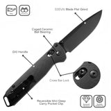RBLACK 3.3" EDC Folding Knife with S35VN Drop-Point Blade, Crossbar Lock, G10 (Black)