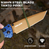 RBLACK 3.3" Tanto EDC Folding Knife with CPM S35VN Blade, Axis Lock