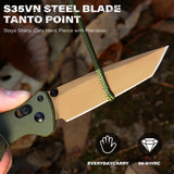 RBLACK 3.3" Tanto EDC Folding Knife with CPM S35VN Blade, Axis Lock