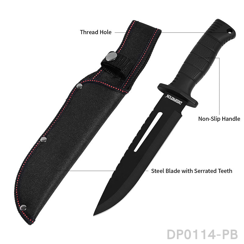  Fixed Blade Camping Knife, Hunting Knife with Nylon Sheath in  Non-Slip Handle and High Carbon Stainless Steel Black Blade, Car Knife for  Outdoor Hiking, Fishing, Carving, Diving, Bowie Combat Knife