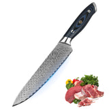 Professional 9Cr18MoV Damascus Steel Blade Knives Blue and Black G10 Soft Handle Kitchen Chef Knife