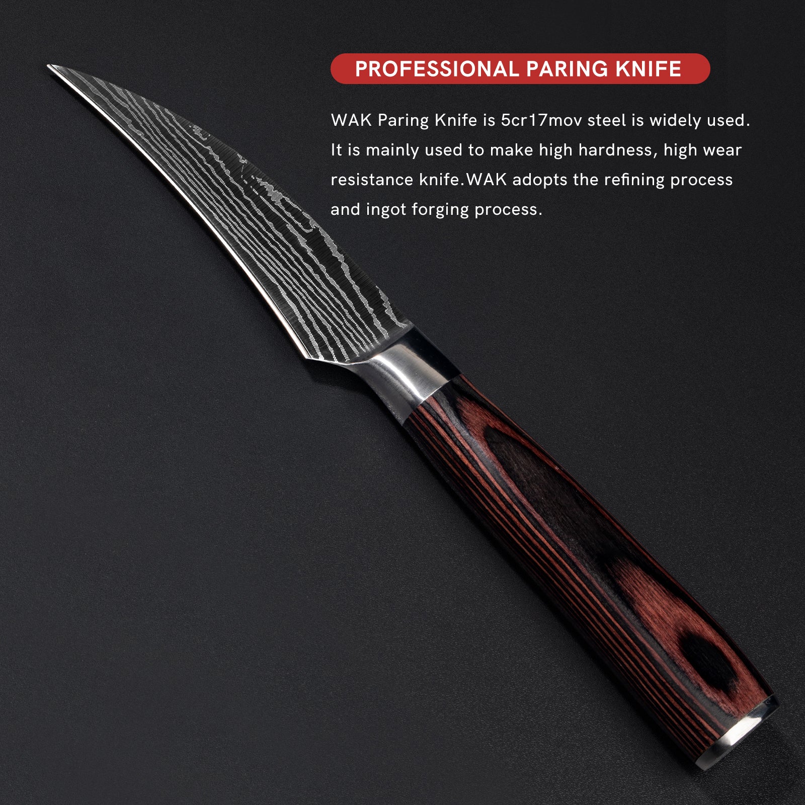 Kitchen Paring Knife Laser Damascus Steel Pakka Wood Handle Peelig Knife