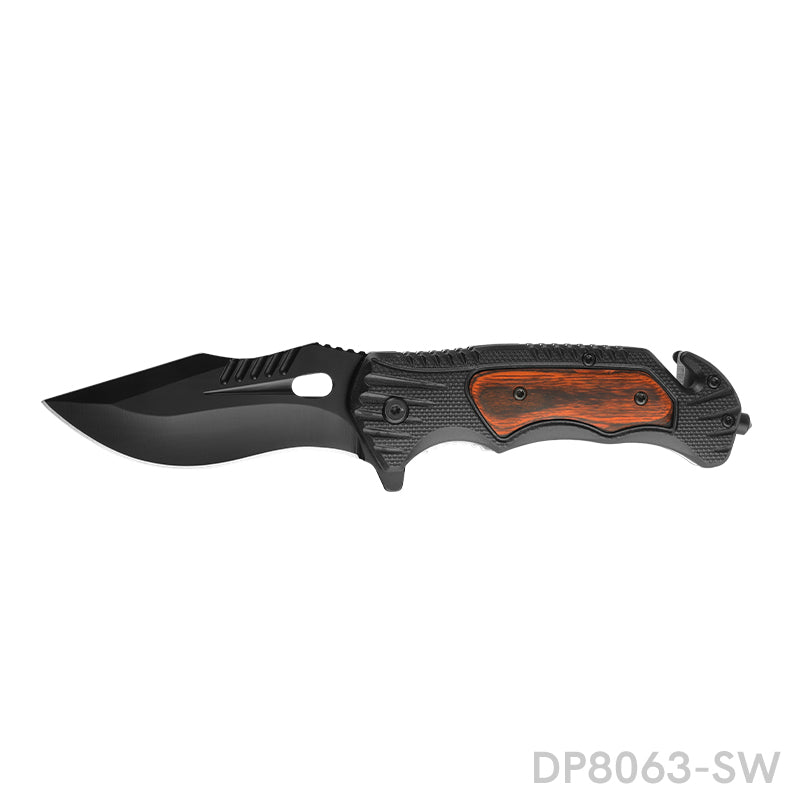 3.5 Inches Blackened Blades Outdoor Folding Knife with Wood Handle