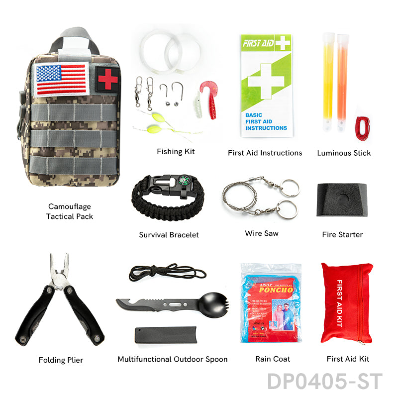 34Pcs Survival Gear Set with First Aid & Fishing Kit for Camping Adventure