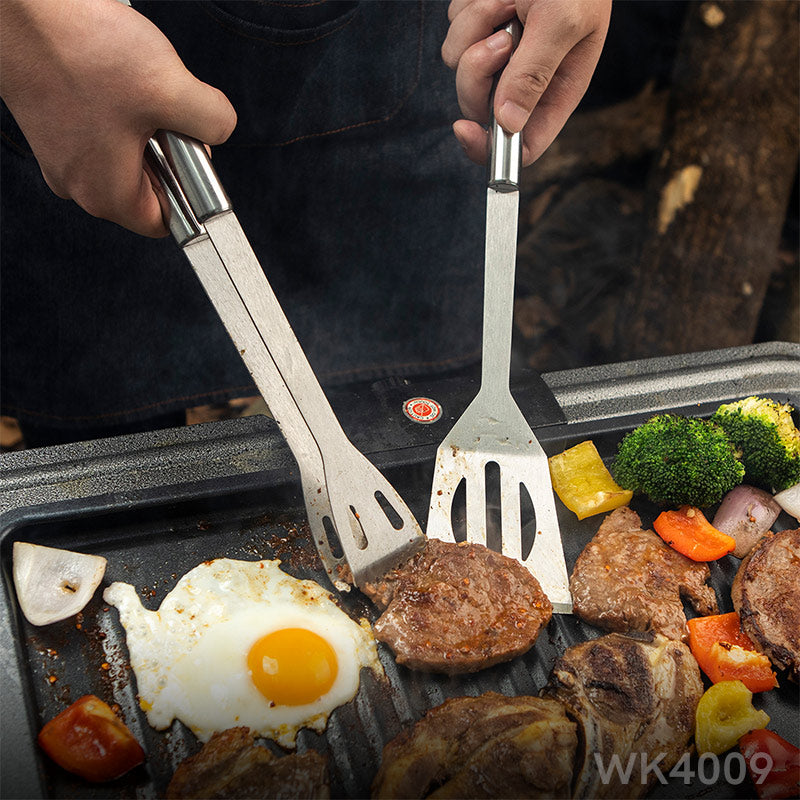 3PCS Grill Accessories with Spatula, Fork & BBQ Tongs for Camping
