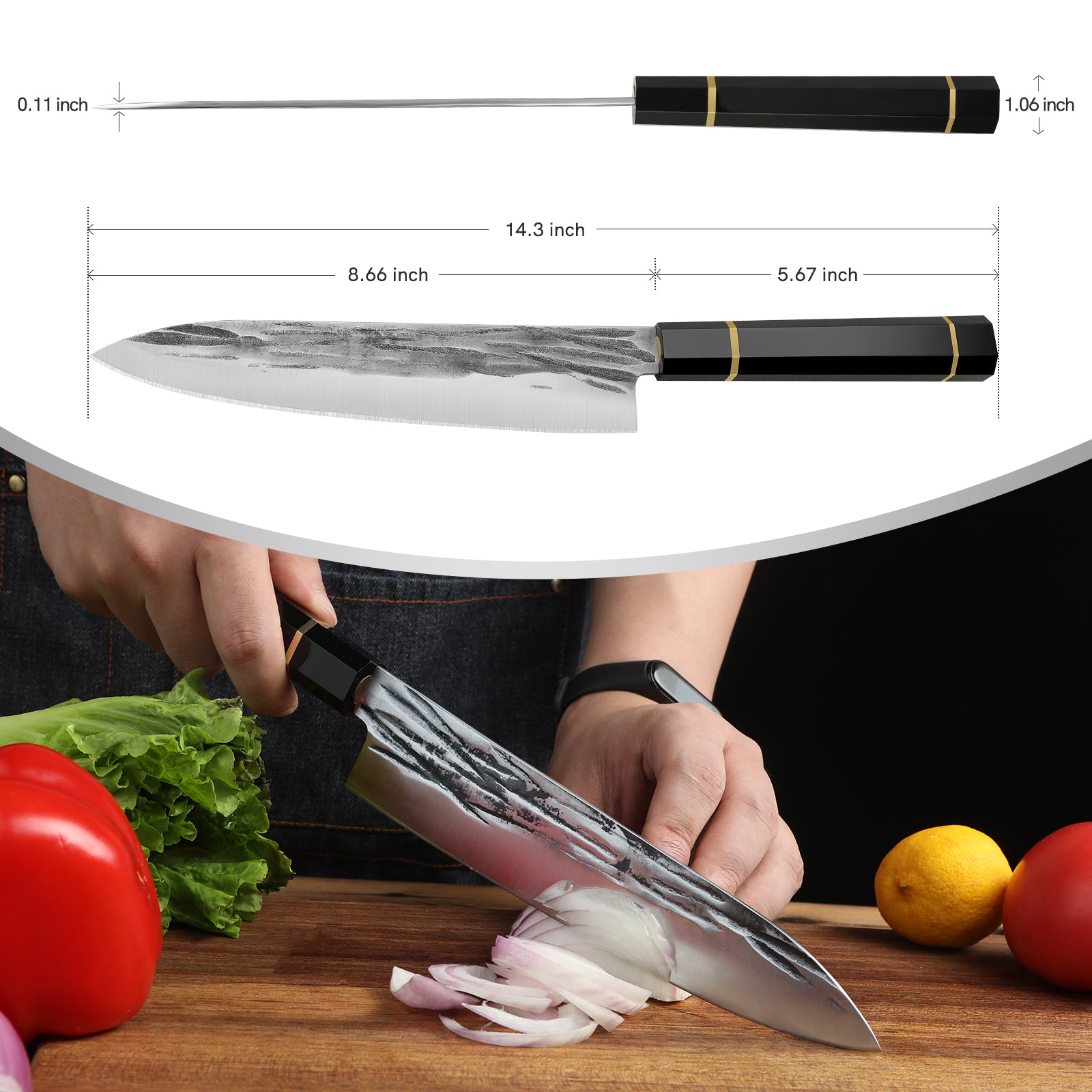 8.5'' Kitchen Sharp Chef Knife Sweden Sandvik 14c28n Steel Resin Handle Slicing Knives