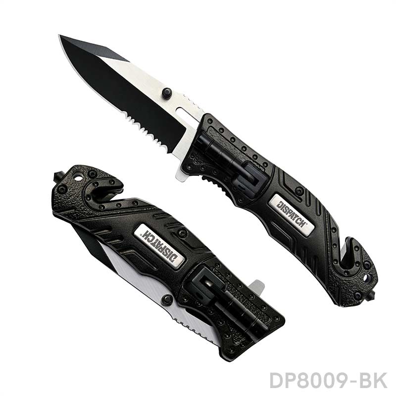 4.75'' Closed Folding Pocket Knife with Mini Flashlight, Serrated Clip Point Blade and Aluminum Handle for Outdoor, Tactical, Survival, and EDC - Dispatch Outdoor Life