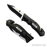 4.75'' Closed Folding Pocket Knife with Mini Flashlight, Serrated Clip Point Blade and Aluminum Handle for Outdoor, Tactical, Survival, and EDC - Dispatch Outdoor Life