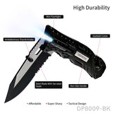 4.75'' Closed Folding Pocket Knife with Mini Flashlight, Serrated Clip Point Blade and Aluminum Handle for Outdoor, Tactical, Survival, and EDC - Dispatch Outdoor Life