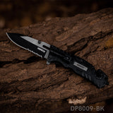 4.75'' Closed Folding Pocket Knife with Serrated Clip Point Blade, Glass Breaker, and Flashlight