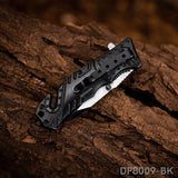 4.75'' Closed Folding Pocket Knife with Serrated Clip Point Blade, Glass Breaker, and Flashlight