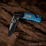 4.75'' Closed Folding Pocket Knife with Serrated Clip Point Blade, Glass Breaker, and Flashlight