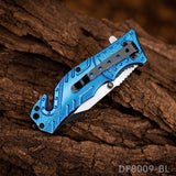 4.75'' Closed Folding Pocket Knife with Serrated Clip Point Blade, Glass Breaker, and Flashlight
