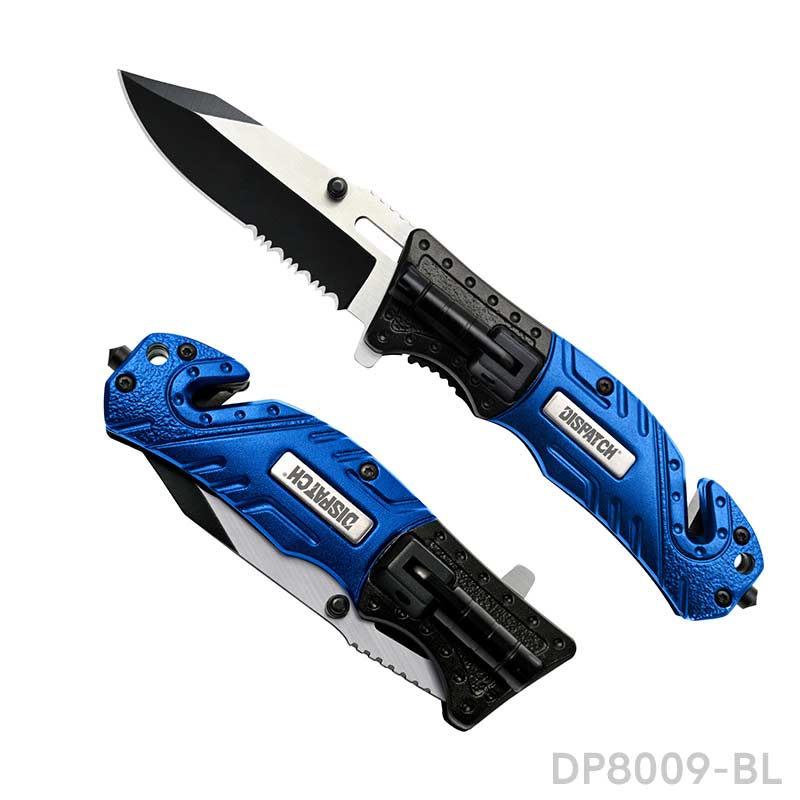 4.75'' Closed Folding Pocket Knife with Mini Flashlight, Serrated Clip Point Blade and Aluminum Handle for Outdoor, Tactical, Survival, and EDC - Dispatch Outdoor Life