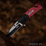 4.75'' Closed Folding Pocket Knife with Serrated Clip Point Blade, Glass Breaker, and Flashlight