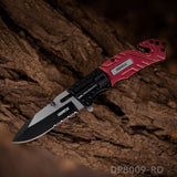 4.75'' Closed Folding Pocket Knife with Serrated Clip Point Blade, Glass Breaker, and Flashlight