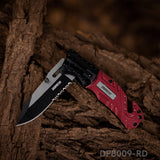 4.75'' Closed Folding Pocket Knife with Serrated Clip Point Blade, Glass Breaker, and Flashlight