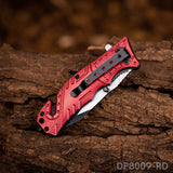 4.75'' Closed Folding Pocket Knife with Serrated Clip Point Blade, Glass Breaker, and Flashlight