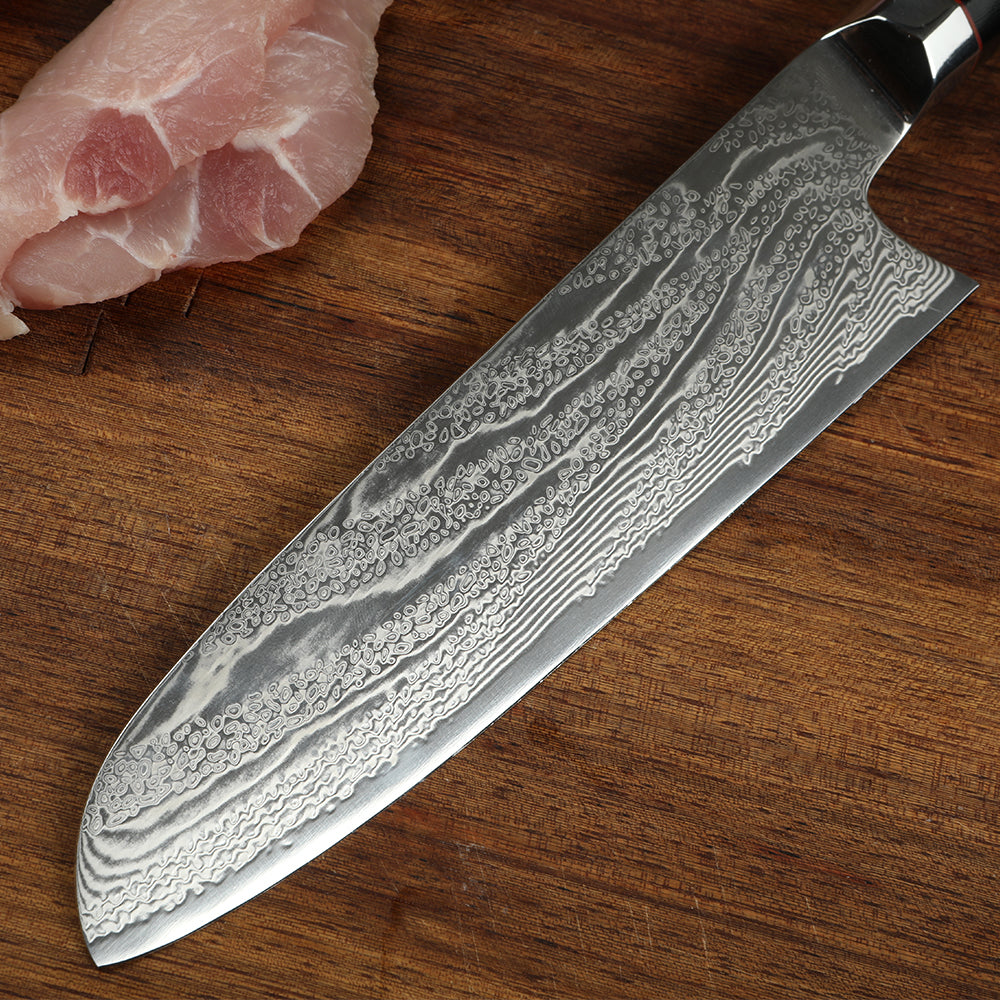 7.5inch AUS10 Damascus Steel Santoku Knife Sharply 73Layers Kitchen Santoku Knife Preminum Black G10 Knife