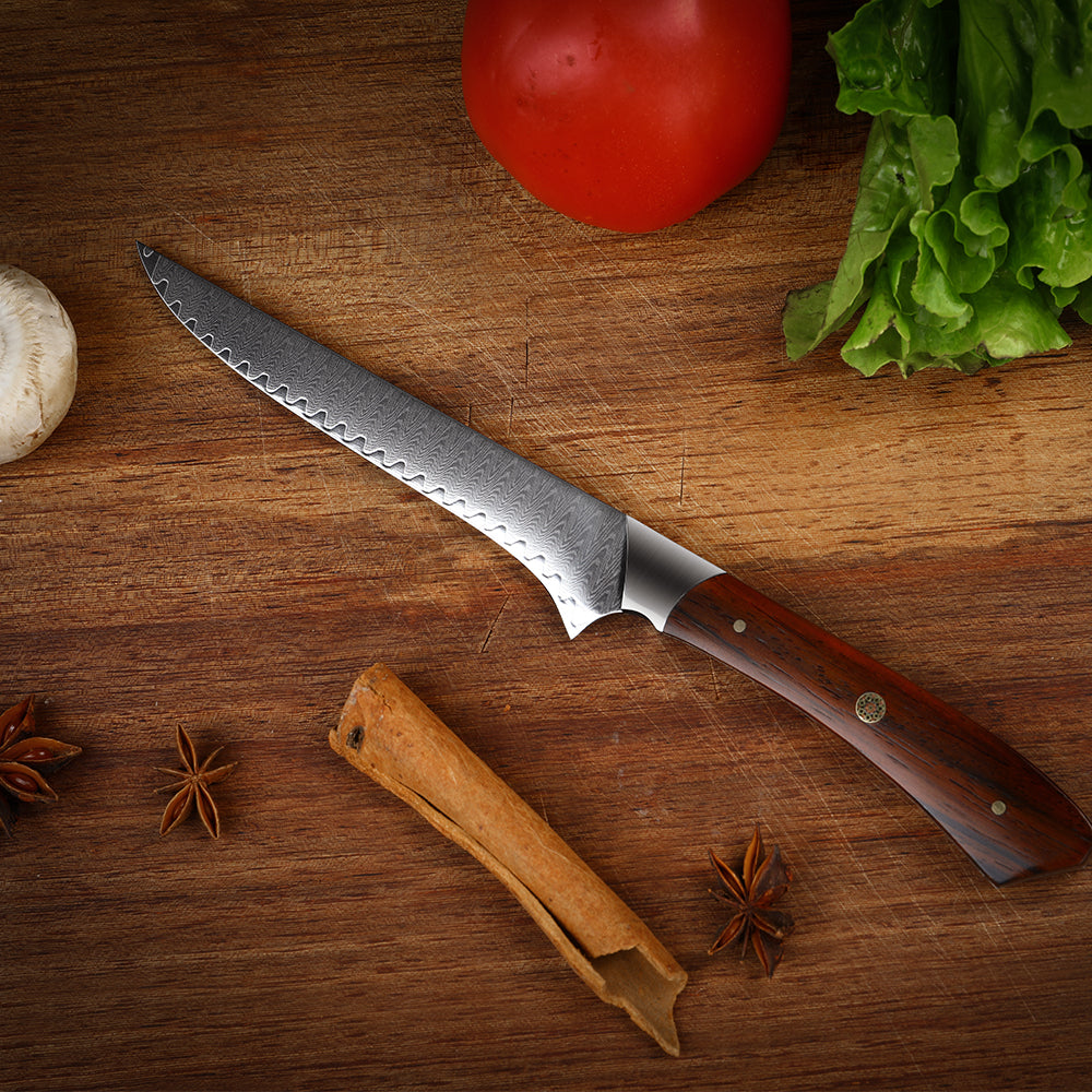 6'' Kitchen Boning Knife 67 Layers Damascus Steel Kitchen Knives Plum Rivets Pakka Wood Handle