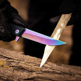 5" Closed Folding Pocket knife 8Cr Rainbow Staright Blade with G10 Handle