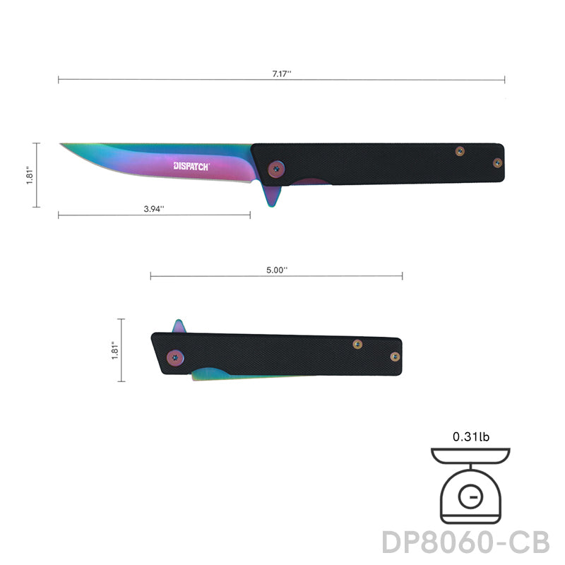 5" Closed Folding Pocket knife 8Cr Rainbow Staright Blade with G10 Handle