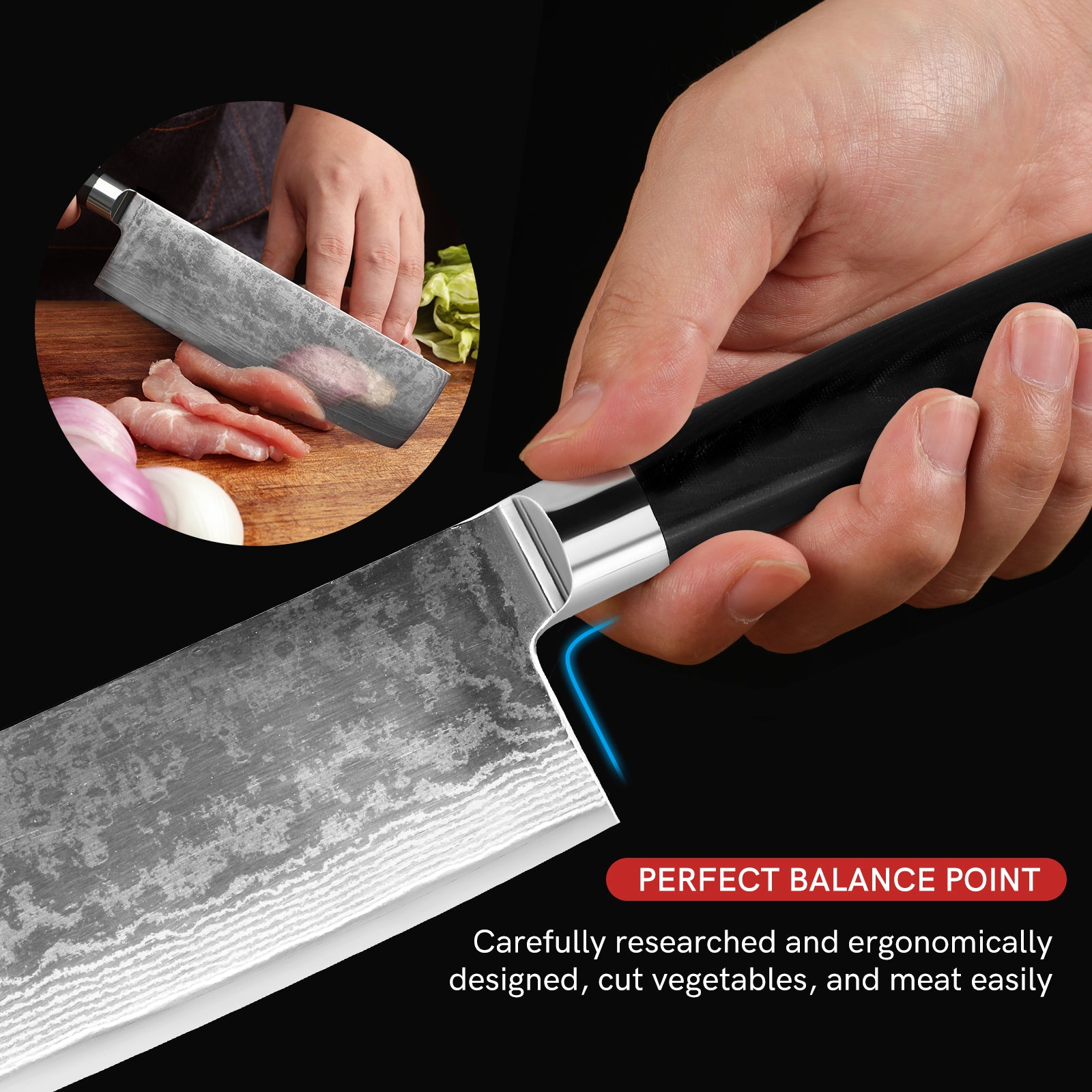 Professional 7.5'' VG10 Steel Kitchen Nakiri Knife Ebony Handle