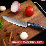 Professional 9Cr18MoV Damascus Steel Blade Knives Blue and Black G10 Soft Handle Kitchen Chef Knife