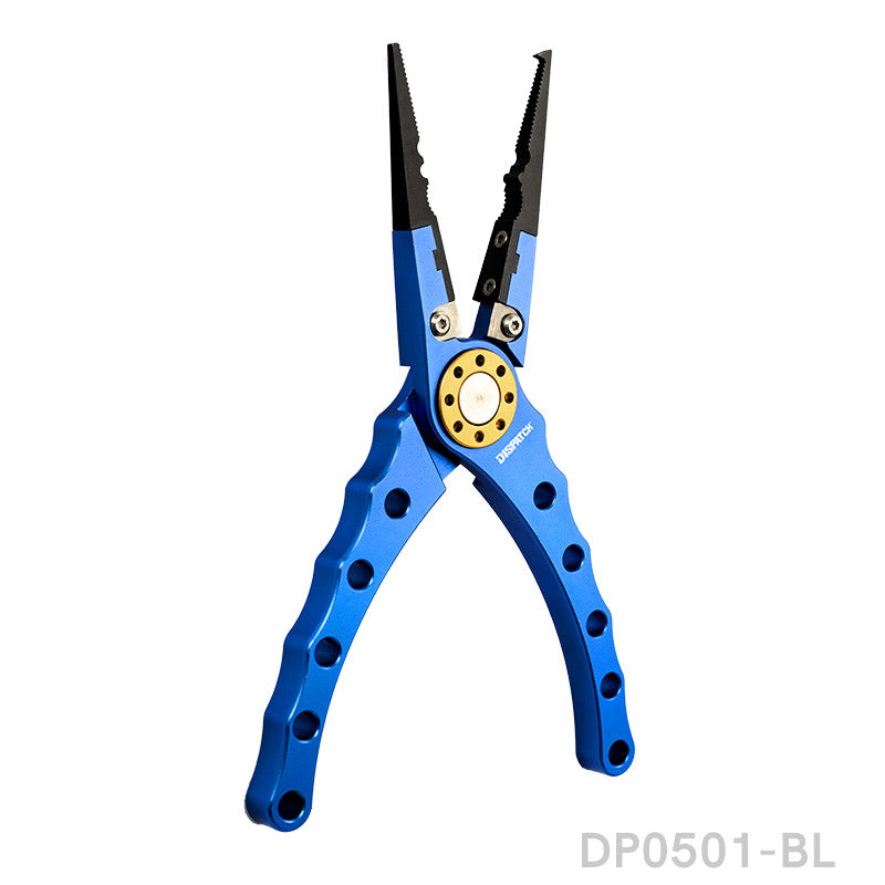 7.8" Aluminum Braid Cutters Split Ring Blue Fishing Pliers with Sheath and Lanyard
