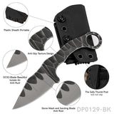 7" EDC Fixed Blade Knife DC53 Black Stone Wash Blade With ABS Sheath