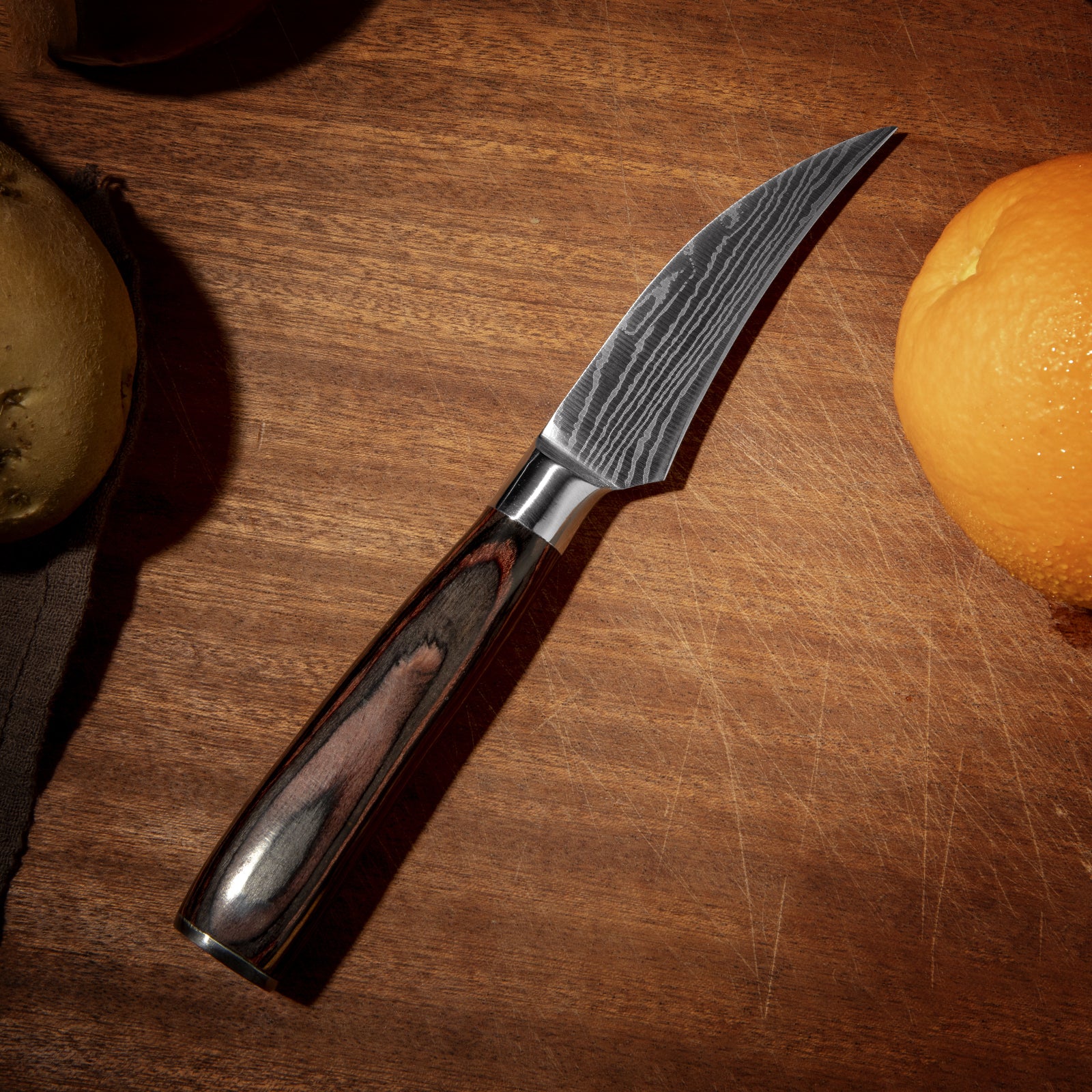 Kitchen Paring Knife Laser Damascus Steel Pakka Wood Handle Peelig Knife