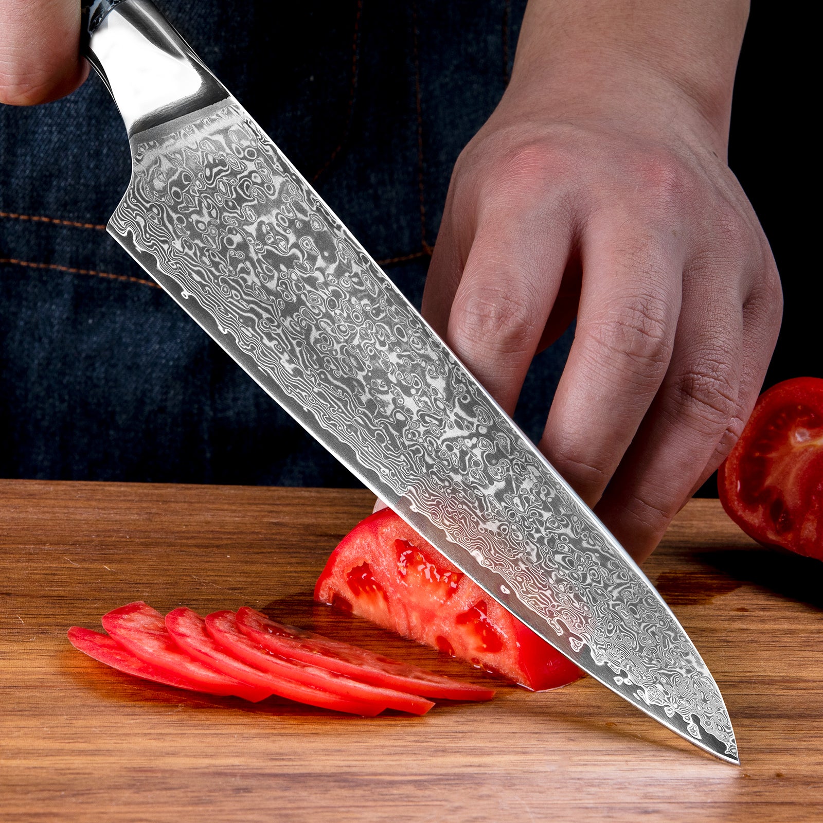 8'' Chef Knife 67 Layers Damascus Steel Full Tang Meat Vegetable with Micro Gold Stone Handle