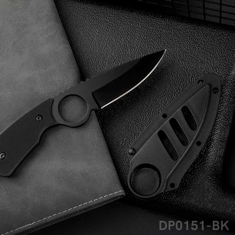 Black Fixed Blade Neck Knife G10 Handle with Protective Sheath for Survival