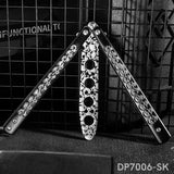 Black Practice Not Real Blade Balisong for CSGO Training with Skull Pattern