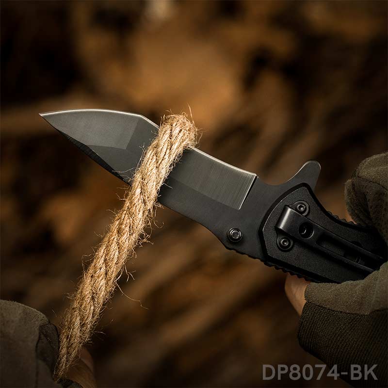 Black Folding Knife Liner Lock with Pocket Clip for Hunting and Camping
