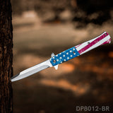American Flag Stiletto EDC Folding Knife Cold Steel Blade, Spring Assisted - Dispatch Outdoor Life