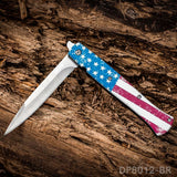 American Flag Stiletto EDC Folding Knife Cold Steel Blade, Spring Assisted - Dispatch Outdoor Life