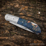 EDC Folding Hunter Damascus Steel Pocket Knife Back Lock Straight Blade with Sheath