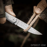EDC Folding Hunter Damascus Steel Pocket Knife Back Lock Straight Blade with Sheath