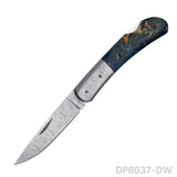 EDC Folding Hunter Damascus Steel Pocket Knife Back Lock Straight Blade with Sheath