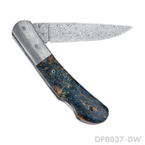 EDC Folding Hunter Damascus Steel Pocket Knife Back Lock Straight Blade with Sheath