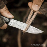 EDC Folding Hunter Damascus Steel Pocket Knife Back Lock Straight Blade with Sheath