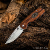 EDC Folding Combat Tactical Knife with Deer Medallion wood Handle for Christmas Day Gift - Dispatch Outdoor Life