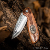 EDC Folding Combat Tactical Knife with Deer Medallion wood Handle for Christmas Day Gift - Dispatch Outdoor Life