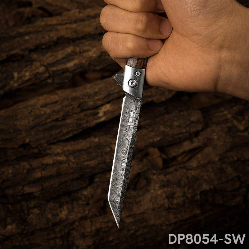 Elegant Slim Folding Pocket Knife Liner Lock with Laser Damascus Pattern