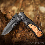 Engraved Tactical Folding Pocket Knife Spring Assisted With Ergonomic Wood Handle - Dispatch Outdoor Life