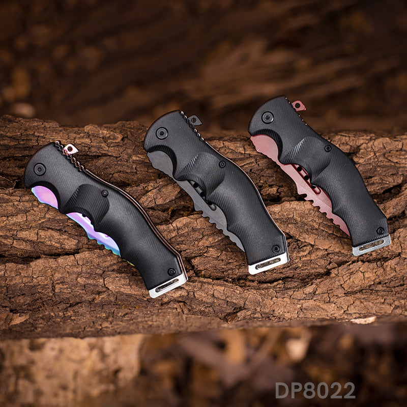 Fashion Colorful Folding Knife Serrated Blade with Safety Finger Grip Handle