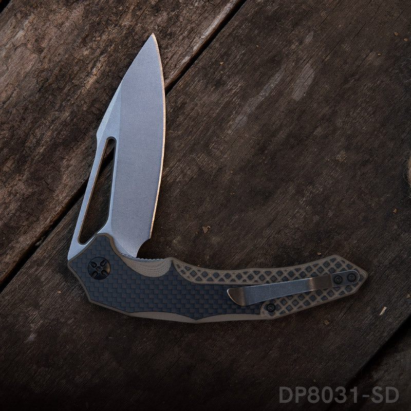 Folding Knife with G10 Handle and Single Side CNC 8Cr  Stonewashed Blade